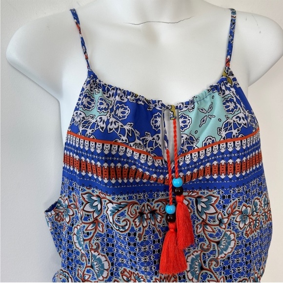 THE LIMITED Blue Orange Paisley Floral Tassel Tie Waist Maxi Dress Size Medium - Picture 2 of 7